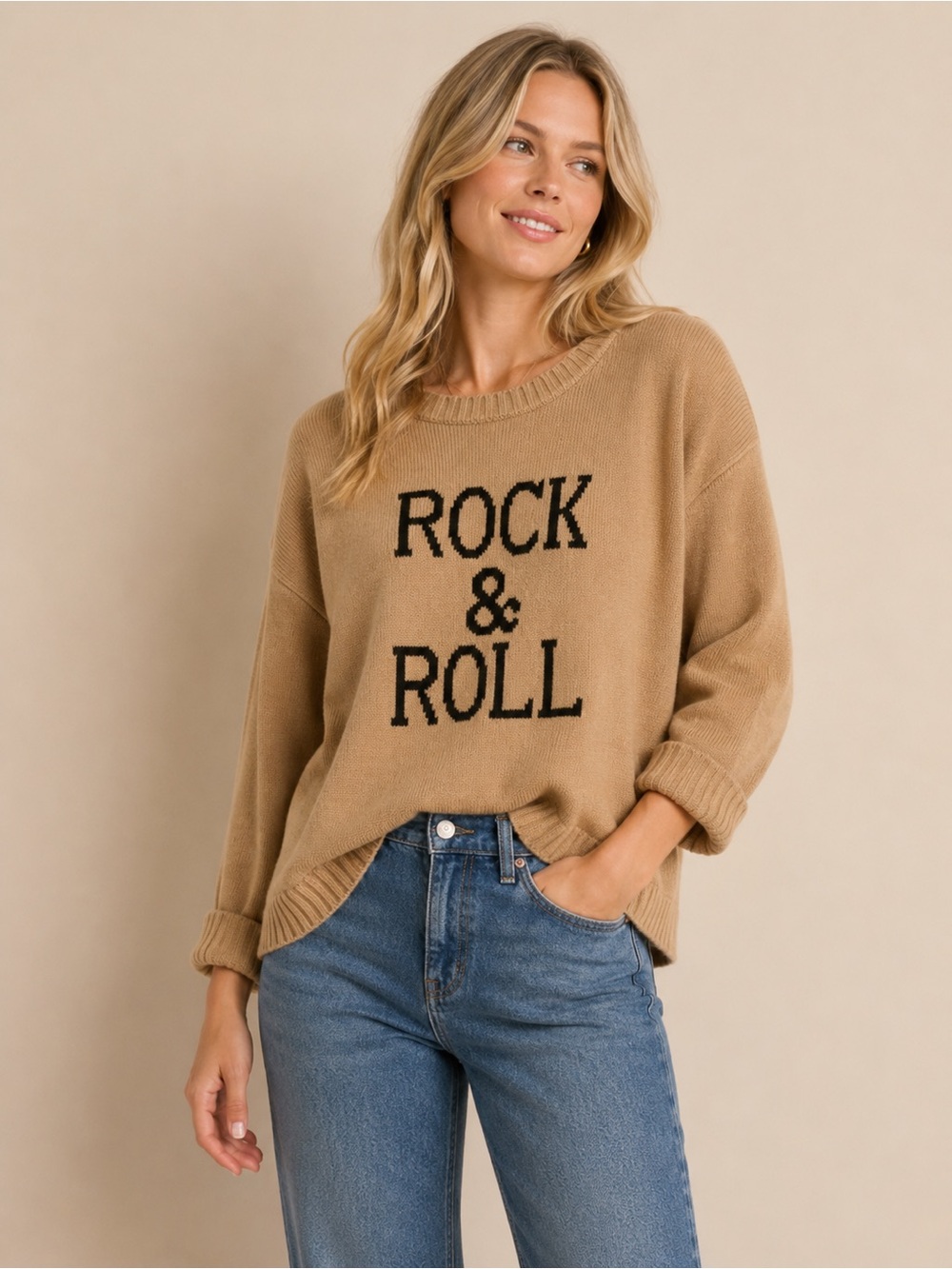 Panache Tan "Rock & Roll" Knit Sweater XL